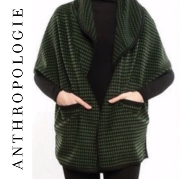 Anthropologie Eva Franco Green Black Knit Cocoon Cape Cardigan Cozy Roomy XS/S - Picture 2 of 8